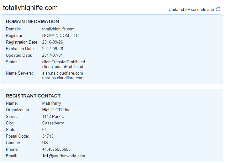 Whois for the domain totallyhighlife.com
